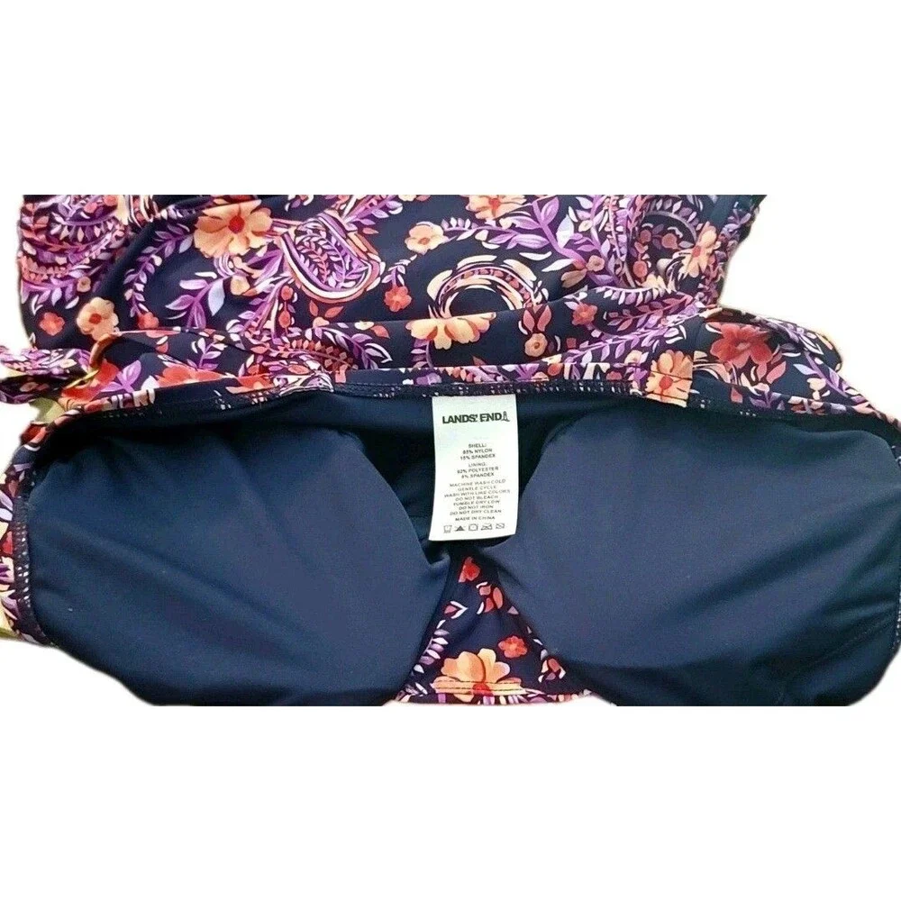 Lands End Slimming Grecian Swimsuit One-piece Purple Paisley Size S